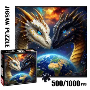 1pc 1000 piece adult puzzle 58x58cm Two Dragons Facing Each Other Above the Earth 500 pieces paper jigsaw puzzle Art Puzzles Family Puzzle suitable for DIY creative games for adults and families, birthday and holiday stress Art Puzzles Gift