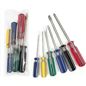 6-piece screwdriver set, including 3 crosshead and 3 slotted head professional-grade screwdrivers with cushioned grips, suitable for dismantling and assembling household furniture, small appliances, remote controls, game consoles, tables, and chairs