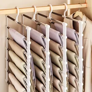 Space-Saving Non-Slip Stainless Steel Pants Hanger with Hooks for Closet Organization