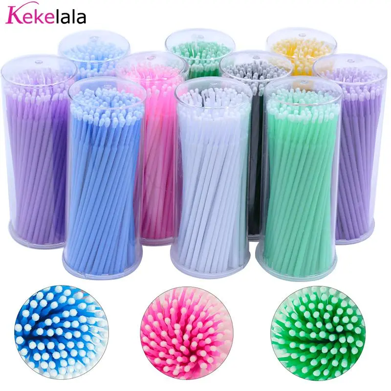 100PCS/Bottle Eyelash Extension Micro Cleaning Swabs In Case Lash Lift Glue Remover Applicators Eyebrow Mini Brushes Makeup Tool