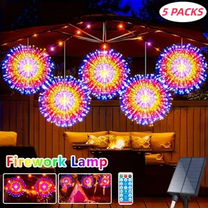 5 Packs Solar Firework Lanterns, Outdoor firework lights, 450LED Metal Hanging Lights with 8 Modes, Solar-Powered Decorative Lighting for Patio, Porch, Terrace, Balcony, Ideal for Wedding, New Year, Christmas & Universal Holidays