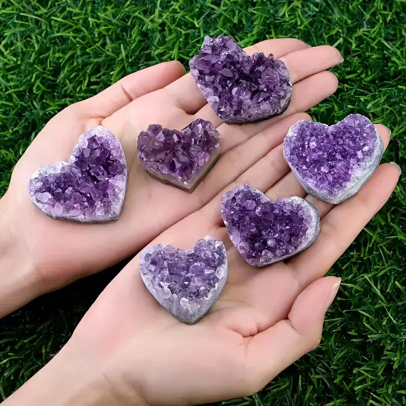 Natural Raw Amethyst Geode Cluster Heart, 4-5cm Quartz Crystal Decor, Healing Meditation Stone, Valentine Gift for Her 1pc