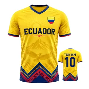 Personalized Ecuador 2026 Jersey, Custom Name Number Jersey, Yellow Blue V-Neck Ecuador Flag Game Day Shirt, Mountain Eagle Graphic Fan Jersey, Great Gift for Players and Fans