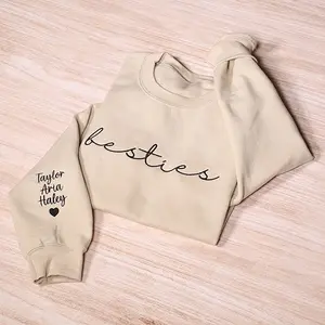 Custom Embroidered Besties Sweatshirt with Name on Sleeve, Personalized BFF Matching Hoodies, Best Friend Gift Outfit
