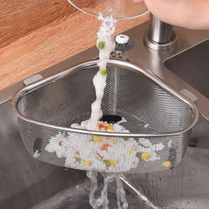 Stainless Steel Triangle Sink Drain Basket for Food Vegetables Peel Egg Filter Storage Organizer Kitchen Shelf Rack Colander Strainer Utensils Draining 23x7.5x15.5cm