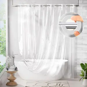 No Hook Shower Curtain and Liner 3-in-1, 100% EVA Luxury Soft Heavy Duty Clear Shower Liner, 72x75 Hookless Shower Curtain with 3 Heavyweight Stones
