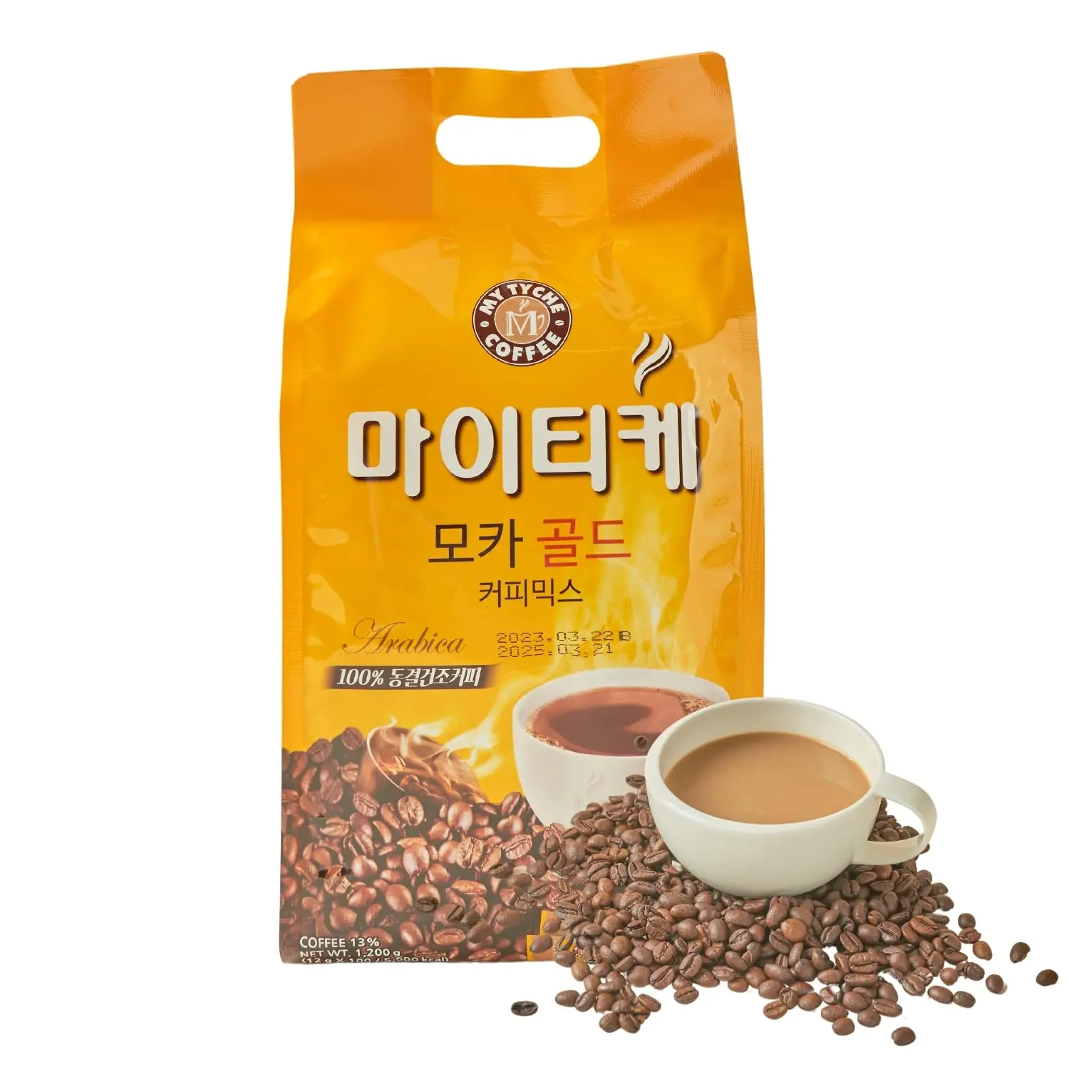 Korean Food Mocha Gold Coffee Mix 100T | MY TYCHE | Korean Instant Coffee Mix, Hot or Iced Coffee Blend | Instant Coffee Beverage Mix