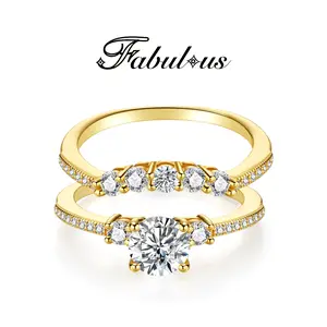 Matching Synthetic Moissanite Wedding Band for Women, Gold plating or Rhodium plating D Color VVS1 Clarity Rings 925 Sterling Silver Crown Moissanite Curved Stackable Rings