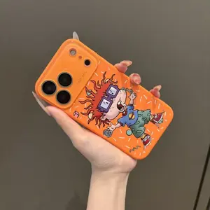 Playful Red-Haired Cartoon Boy with Confetti Accents on Orange Case,Compatible for iPhone 16 15 14 13 12 11 17Pro Max,Durable Dual-Layer design phone cover,Ultimate Gift for Her