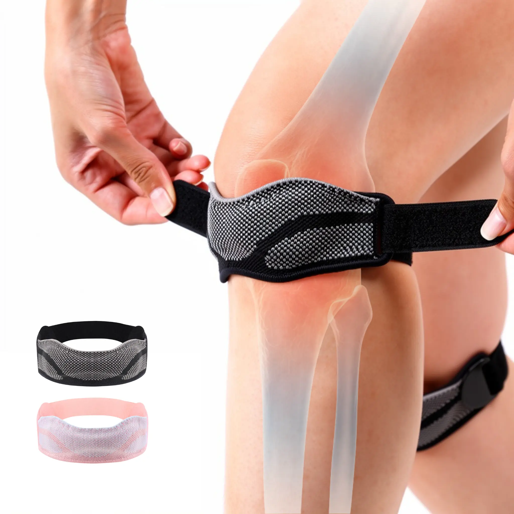 AthliQ Silicone Patella Knee Strap 2-Pack | Adjustable Patellar Tendon Support for Pain Relief & Jumper's Knee | Non-Slip Brace for Running, Basketball, Volleyball, Squats & Hiking