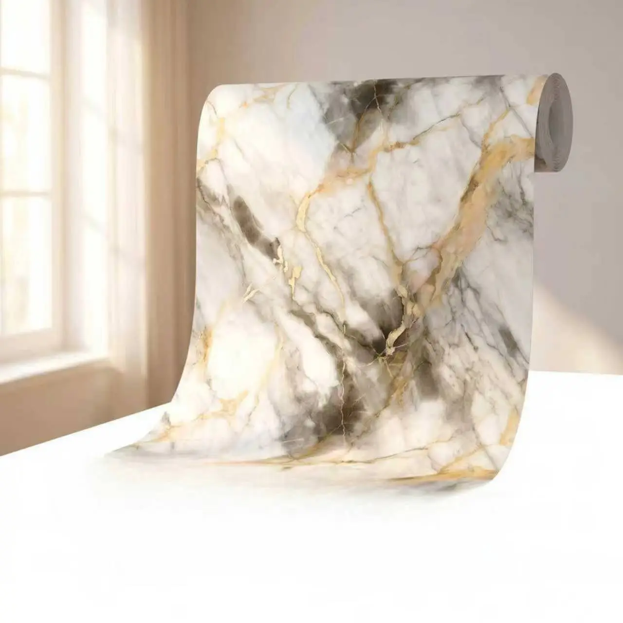 Marble Self-Adhesive Wallpaper, 15.75 x 118.11 Inches Removable Waterproof Vinyl Wall Film for Living Room, Bedroom & Countertop, Water Resistant, Easy to Clean, Durable & Heat Resistant