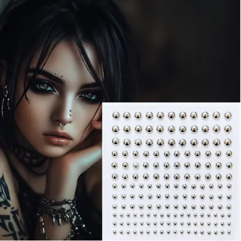 DQFART Adhesive Fake Piercing Stickers for Face, Brows, Lips, Nose & Body - Gold, Silver, Pearl, Effortless, Trendy, Pain-Free, Festival-Ready, Suitable for All Skin Types