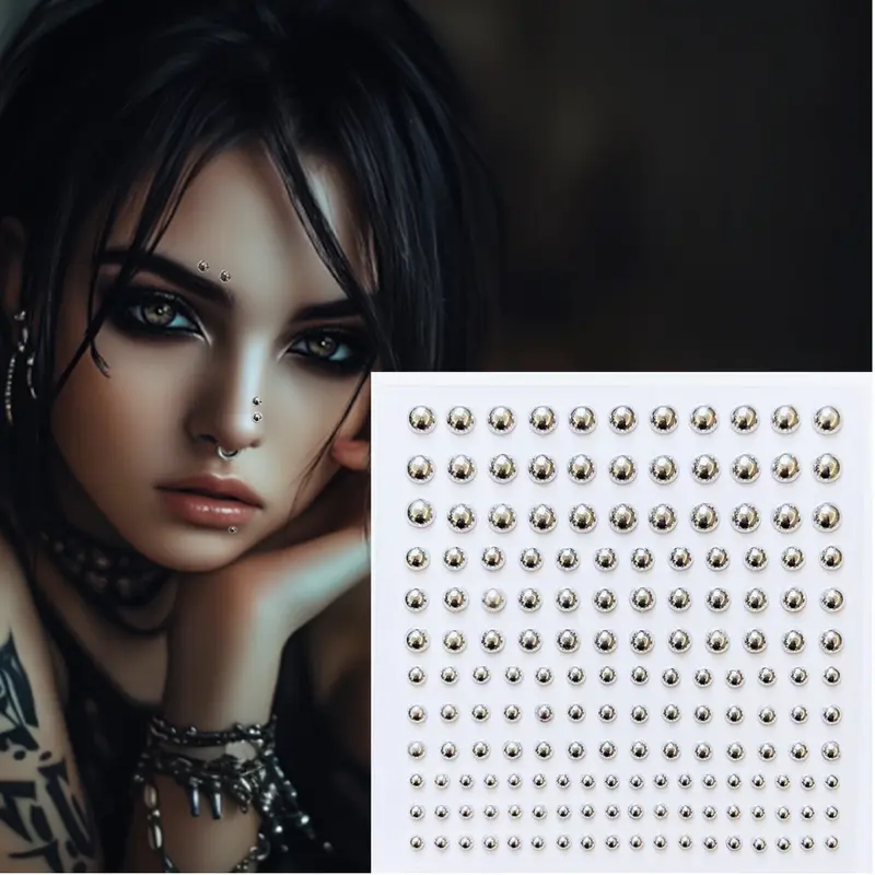 DQFART Adhesive Fake Piercing Stickers for Face, Brows, Lips, Nose & Body - Gold, Silver, Pearl, Effortless, Trendy, Pain-Free, Festival-Ready, Suitable for All Skin Types