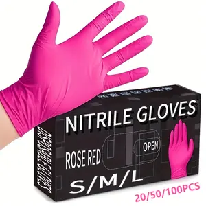 Premium Rose Red Nitrile Gloves, Food-Safe & Tear-Resistant, S/M/L Sizes, 20/50/100PCS, Perfect for Cooking, Household Cleaning & Daily Tasks
