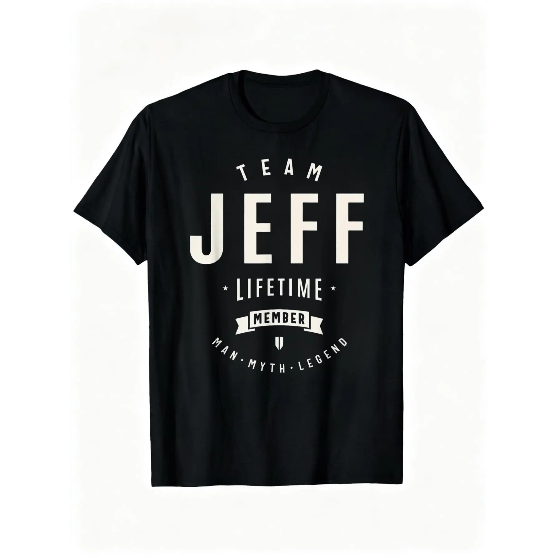 Men's Jeff Team Life Member T-Shirt - Black with White Double Graphic Print, Casual Short Sleeve Round Neck, Medium-Stretch Fabric, Sizes S-XXL, Retro Vintage Metalcore Y2K Outfit, Teamwork Gift Crewneck Shortsleeve Menswear