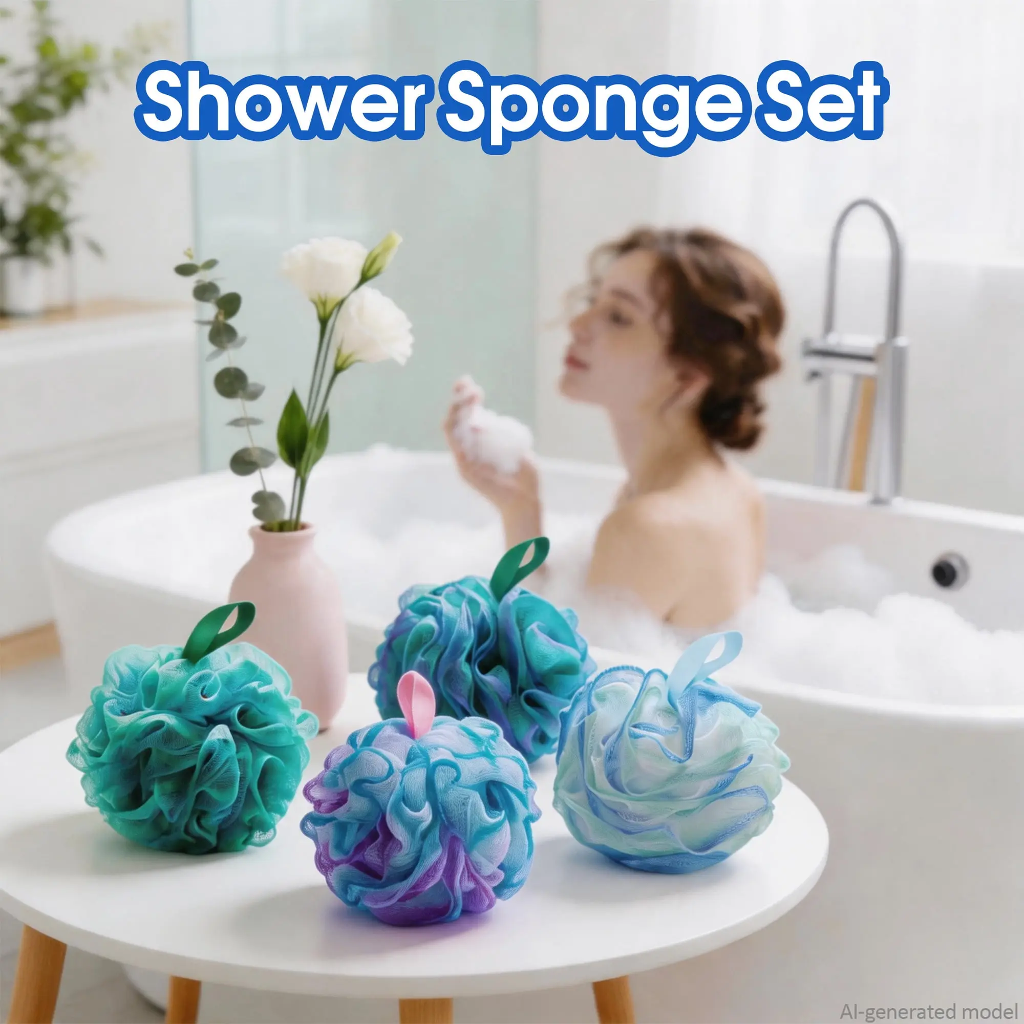 4-Pack Large Colorful Mesh Bath Poufs, Gentle Exfoliating Loofahs for Daily Bath Cleansing (Beauty & Personal Care Bathing Accessories)