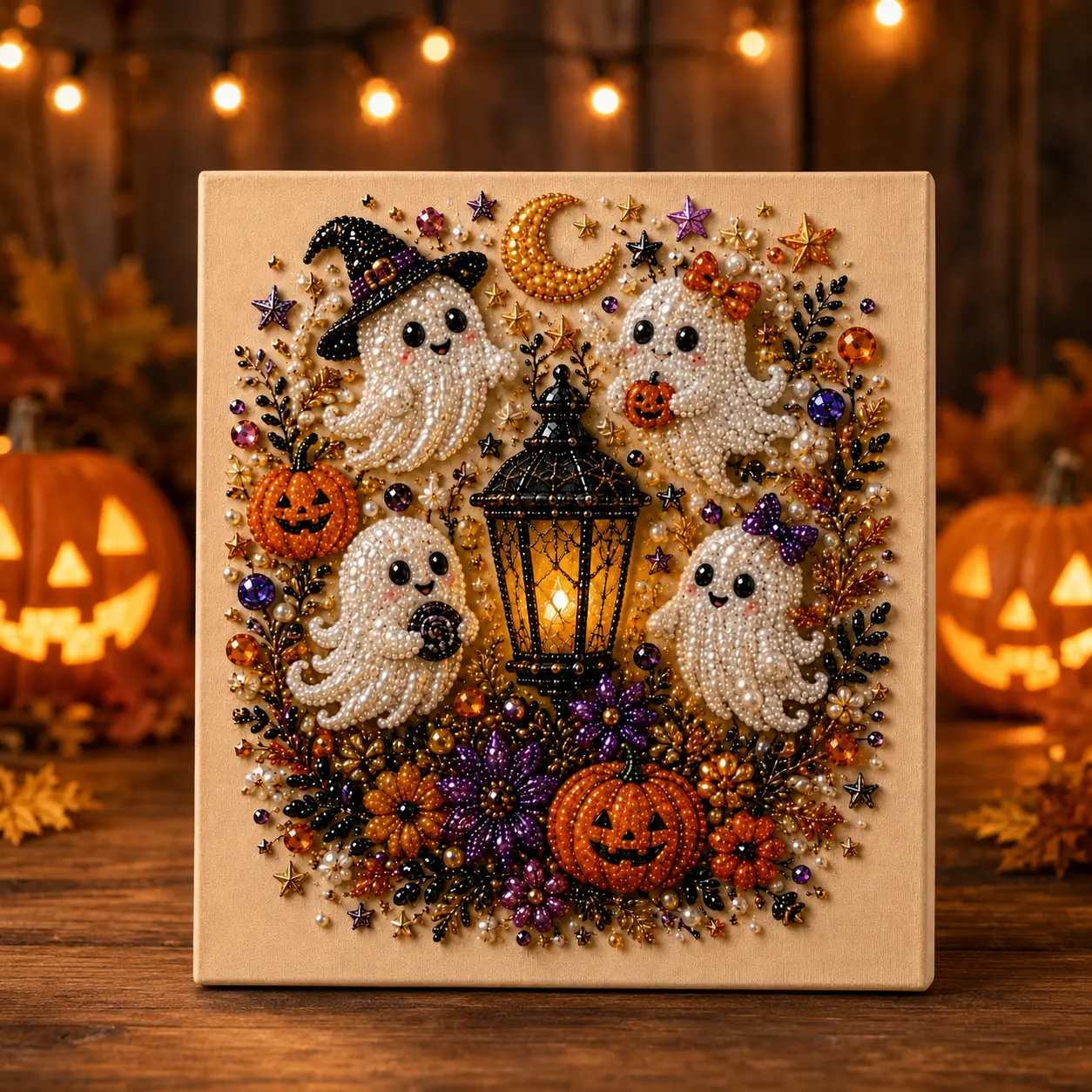 Spooky Halloween 3D Pearl Art Craft Kit, Ghost Witch Pumpkin Wall Art, Beginner-Friendly DIY Fall Decor & Gift,diamond art kits for adults