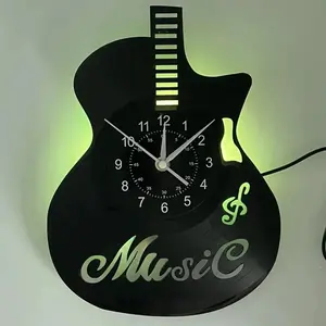 Guitar Shape Luminous Wall Clock - Laser Artwork Vinyl Decor, Durable Room Decor for Bedroom & Concert Hall, Ideal Birthday/Christmas Gift for Sister, Minovia Delicate Style Party Favor Night Light