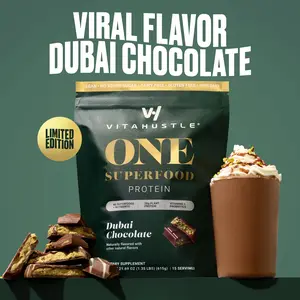 VitaHustle ONE Superfood Protein by Kevin Hart - 20G Plant Protein, KSM-66 Ashwagandha, Vitamins, Daily Greens, Mushroom Adaptogens, Pre+Probiotics, Vegan, Dairy-Free, Gluten-Free, Non-GMO, loaded coffee, No whey, strawberry, cookies n cream, chocolate