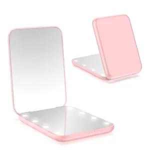 LED Pocket Makeup Mirror with 1X/3X Magnification – Lighted Compact Mini Travel Mirror – 2-Sided, Portable, Folding, Perfect for Purse, Pocket, Gift – Pink