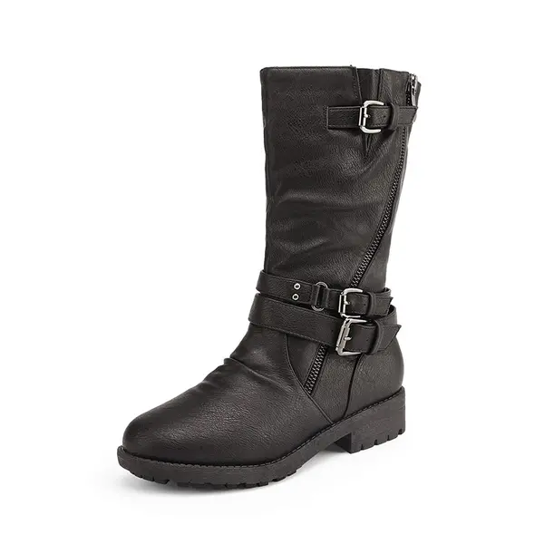 Dream Pairs Girls' Knee-High Boots for 10-11 Years - Buckle-Closure, Low Heel, Padded Sole, Durability and Traction Kids' Fashion Footwear