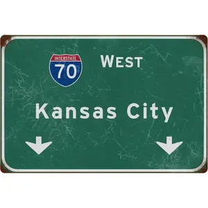 Metal Sign Retro West Kansas City Interstate 70 Road Sign Indicating Bar Club Cafe Garage Home Restaurant Wall Decor Art Poster Airport Highway Sign Gift 8x12 Inch