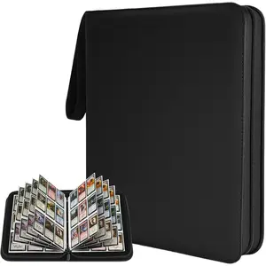 9 Pocket Trading Card Zip Binder Holds 1080 Cards 60 Pages Large-Capacity Double-Sided Removable Sleeves Suitable for Game Sports Cards Storage Black