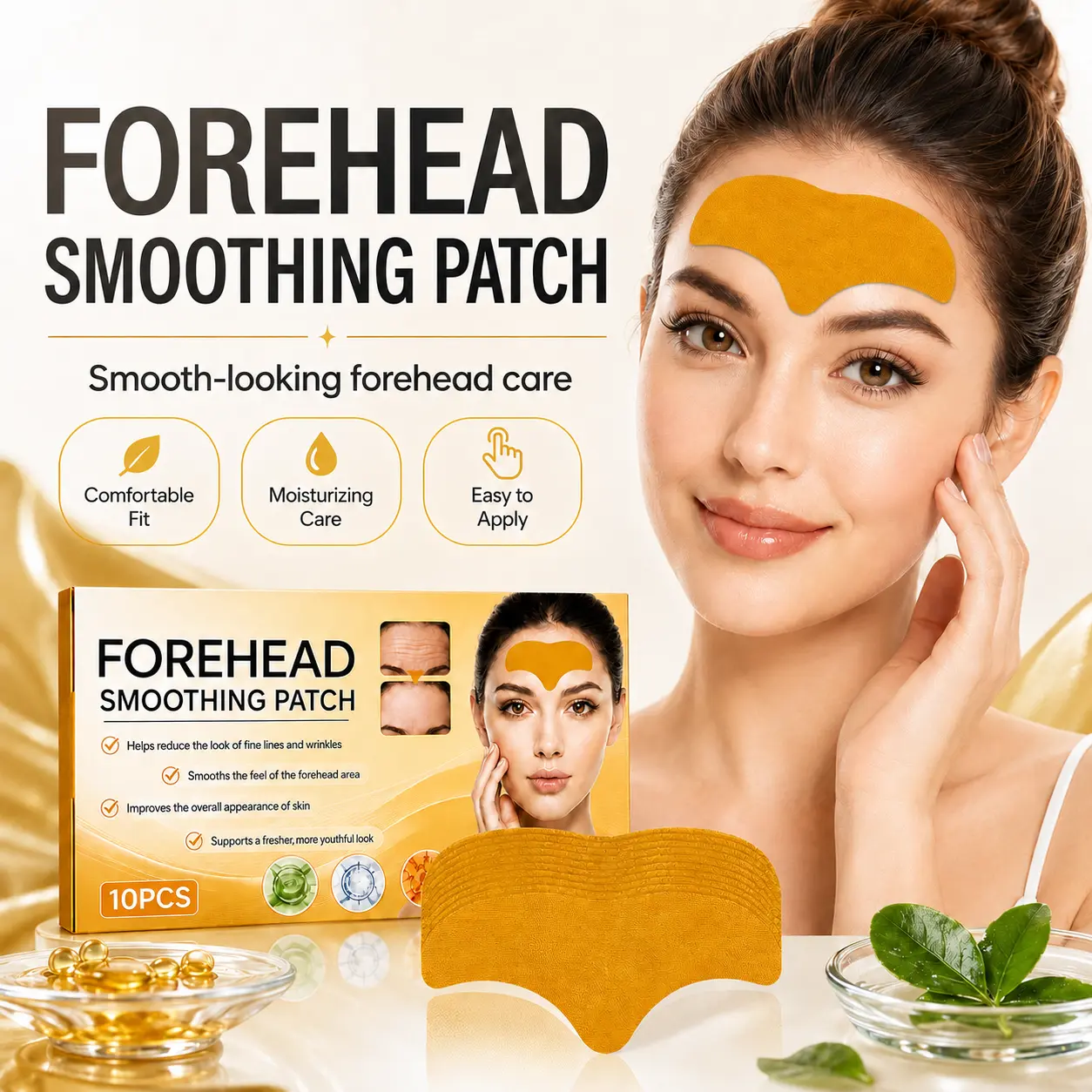 Forehead Smoothing Patches with Collagen, Gentle Facial Care Stickers for Fine Line Appearance, Hydrating Forehead Treatment Pads, Daily Skincare Routine for Sensitive Skin, 10 PCS