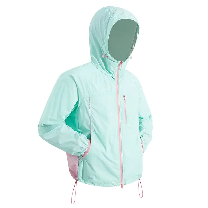 Men's Color Block Long Sleeve Breathable Hooded Sun Protection Coat - Lightweight Full-Zip Drawstring Hem Windbreaker with Multi Pockets for Outdoor Travel, Daily Streetwear | Menswear Tops #SummerWins