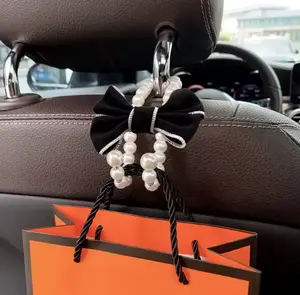 Pearl Bowknot Decorated Car Interior Accessory Seat Hanger Key Storage Organizer