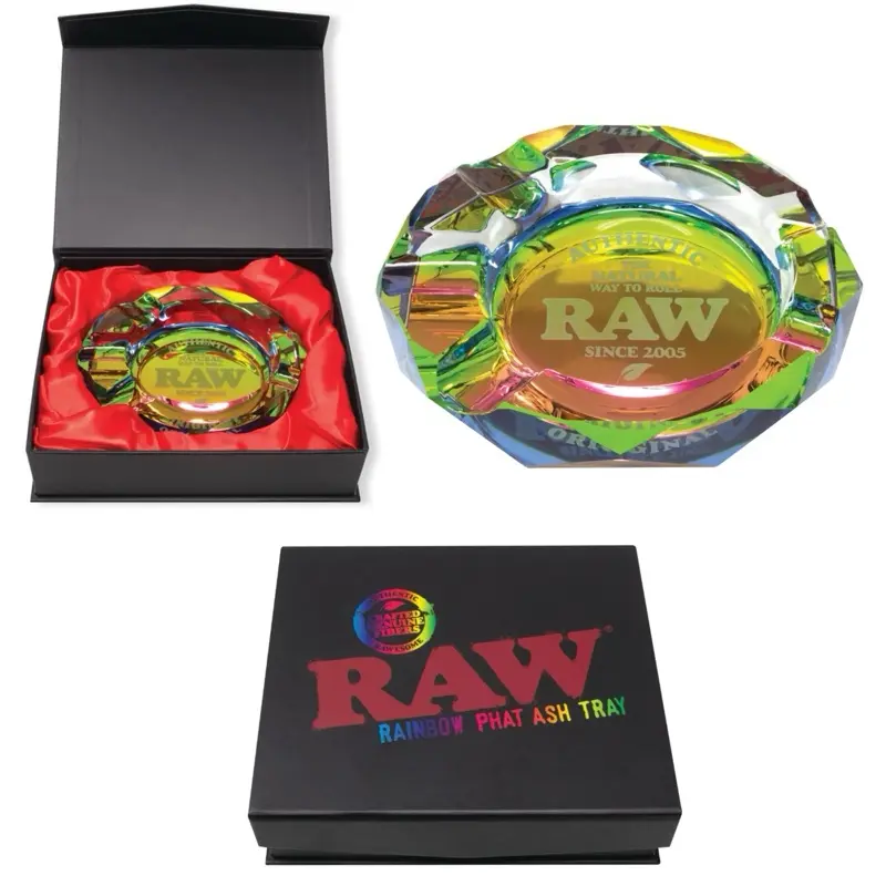 RAW Rainbow Glass Phat Ashtray, Decorative Home Decor Accent for Shelf, Table Display, Gifts for Those Who Appreciate Art, Enhancing Aesthetic