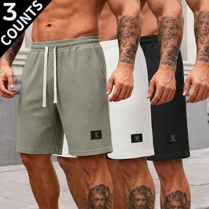 Men’s waffle-knit casual , 3-pack, solid color polyester, side pockets, breathable and comfortable, suitable for everyday summer wear and vacations run sport work  loose fit lightweight men drawstring waist  pieces et boy beach short quick-dry basic men's