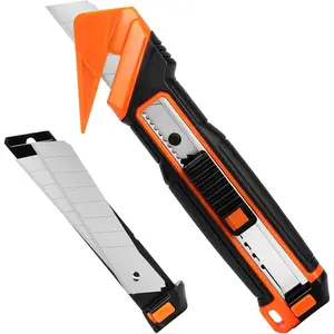 Safety Box Cutter - Package Opener with Dual-Lock Safety Design, Retractable Utility Knife with 2Pcs Snap-Off Blades, Film Cutter Tape Splitter for Wrap, Straps, Film and Rope