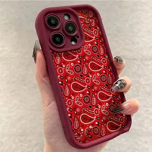 Retro Red Paisley Bandana Art Pattern - Drop-Resistant, Non-Slip TPU Full-Coverage Phone Case with Lens Protection. Compatible with iPhone 17, 16, 15, 14, 13, 12, 11, XS, X, Samsung, and other series models. Makes an excellent gift for friends or family.