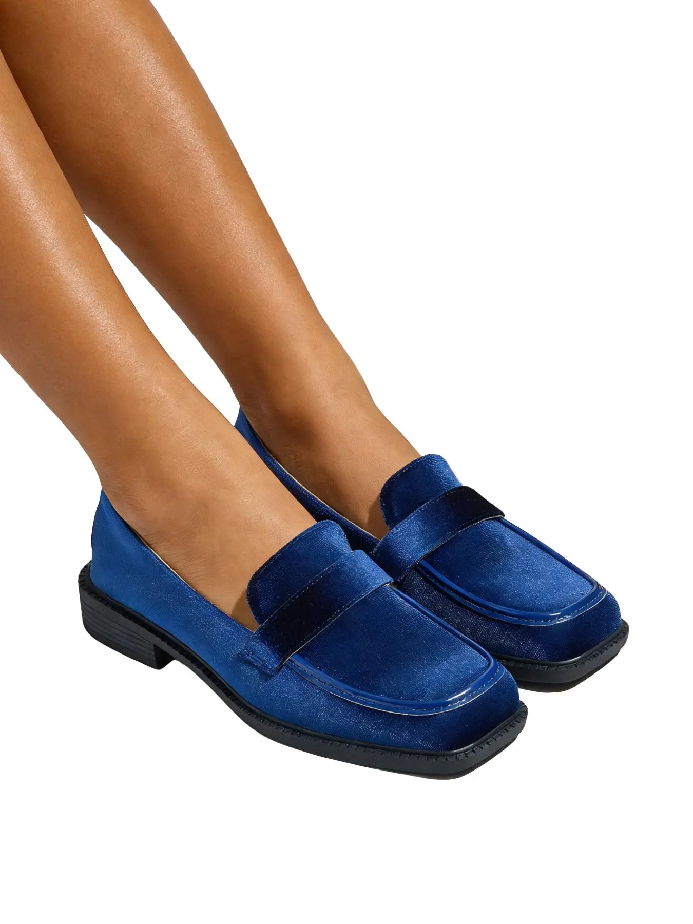 Women's Stylish Velvet Loafers with Thick Sole, Comfortable Square Toe & Retro Design, Vintage Style Shoes, Perfect for Spring & Fall Fashion, Walking Shoes