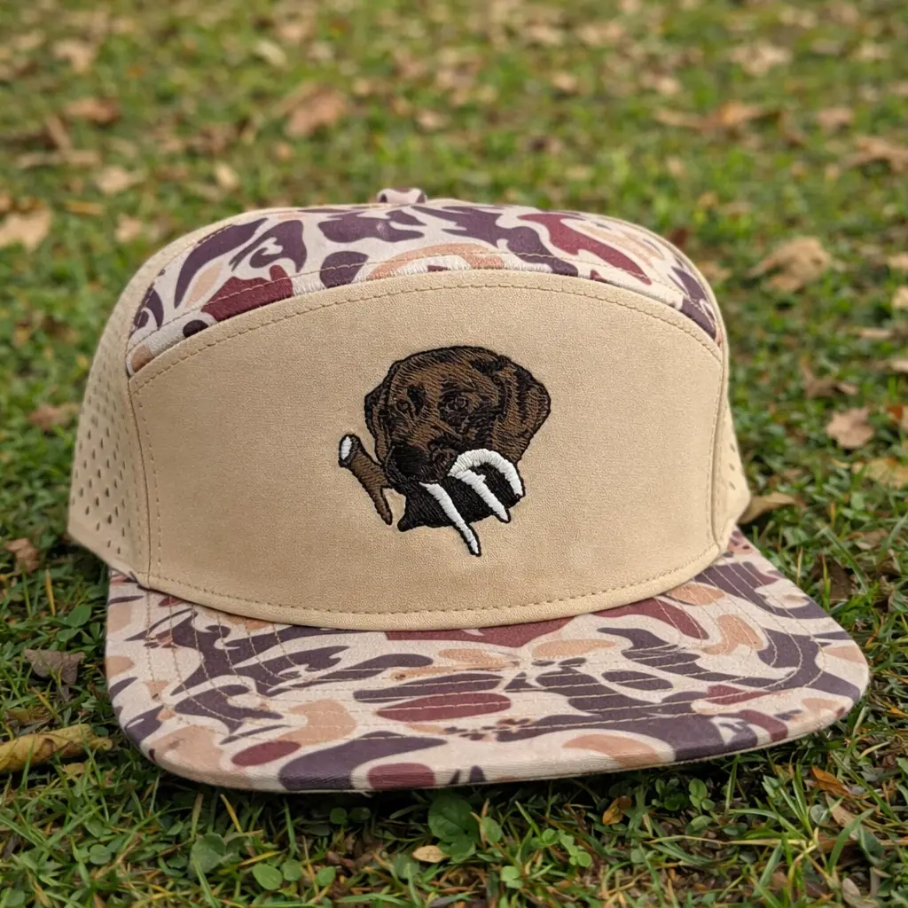 Chocolate Labrador Hunting Trucker Hat, Duck Camo Snapback Cap, Embroidered Lab Retriever Hat, Bird Dog Hunting Hat, Gift for Duck Hunters