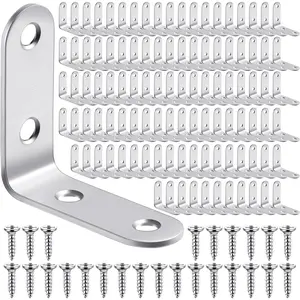 100 count L Shaped Bracket Corner Brace Stainless Steel 90  Corner Brace Heavy Duty Right Angle Bracket for  Furniture Chair Drawer Cabinet with Screws (1.97 x 1.97 Inch)