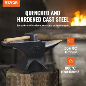 summervibes VEVOR Single Horn Anvil, 66Lbs Cast Steel Anvil, High Hardness Rugged Round Horn Anvil Blacksmith, with Round and Square Hole, Large Countertop and Stable Base, Metalsmith Tool for Bending and Shaping, Heavy Duty, Hand Tools