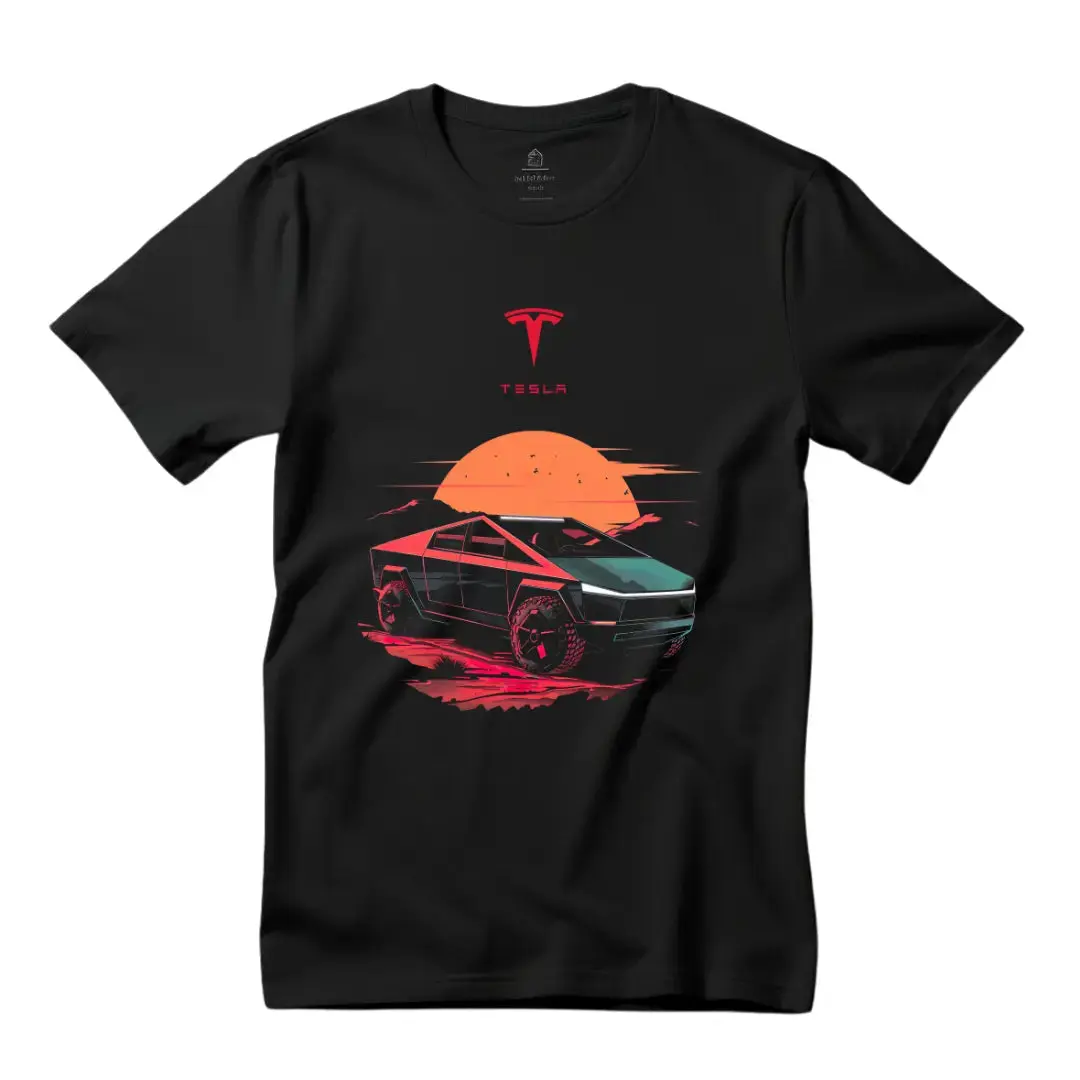 Black Threadz Men's Short-Sleeve Round Neck Eurofit Cotton Graphic T-Shirt - Premium Casual Streetwear Top with Rib Details, Electric Vehicle Cybertruck Design, Runs True to Size, Menswear Tshirt, Eurofit Cut