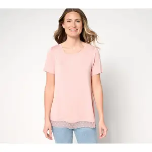 LOGO Layers by Lori Goldstein Short Sleeve Tee with Mesh Hem