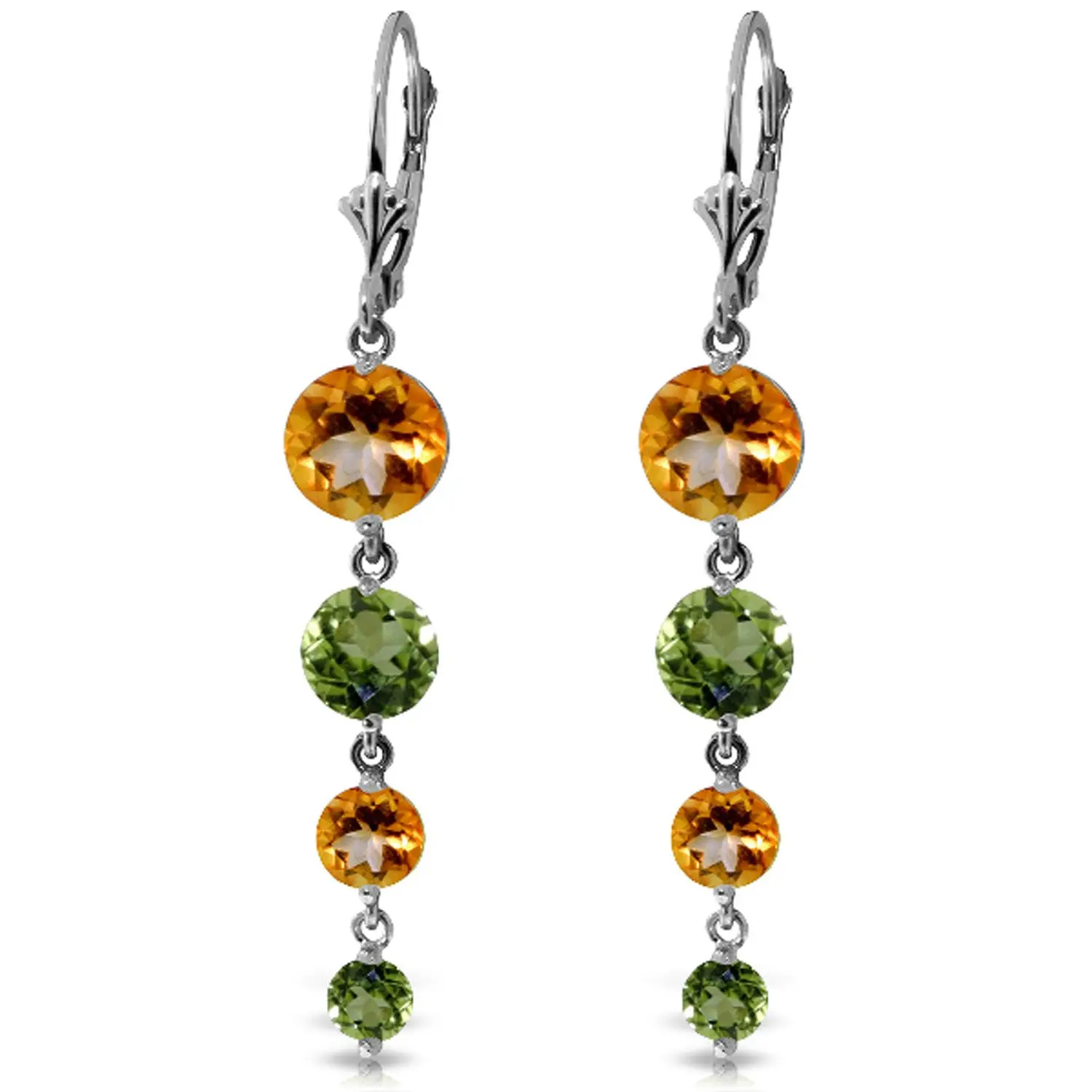 14k White Gold Chandelier Earrings with Natural Citrines and Peridots