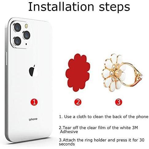 Finger ring stand grip, 2 pack luxury glitter diamond universal metal pop socket for iPhone 16/15/14/13 Pro Max, Galaxy S24/S23/S22 ultra, finger ring grip holder for all smartphone, white/pink