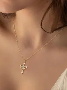 Crown & Cross Design Pendant Necklace for Women & Girls, Fashion Jewelry for Party, Daily Clothing Decor, Trendy All-match & Exquisite Jewelry for Birthday Gift, Statement Necklace, Cross Necklaces, Bling Stylish Accessory