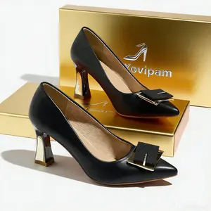 Xovipam Black Pointed Toe Pumps with Gold Buckle Stylish Heels for Office & Dinner Dates