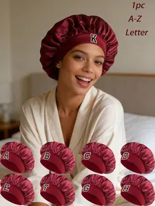 Customizable A-Z Letter Wine Sleep Cap, Hair Care Cap, Bonnets for Sleeping, Soft Silk-Like Hair Protection, Wide Elastic Band, Personalized Design, All Seasons