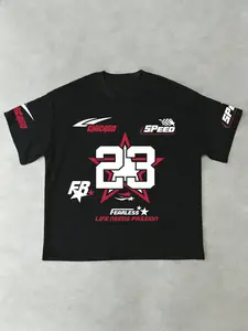 Unisex "23" Chicago Racing Jersey T-Shirt – Black & Red/White Print, Motorsport Streetwear Aesthetic, Lightweight Breathable Fabric, Relaxed V-Neck Fit, Perfect for Racing & Street Style Fans, Durable High-Quality Print, Ideal for Daily Wear/Outings