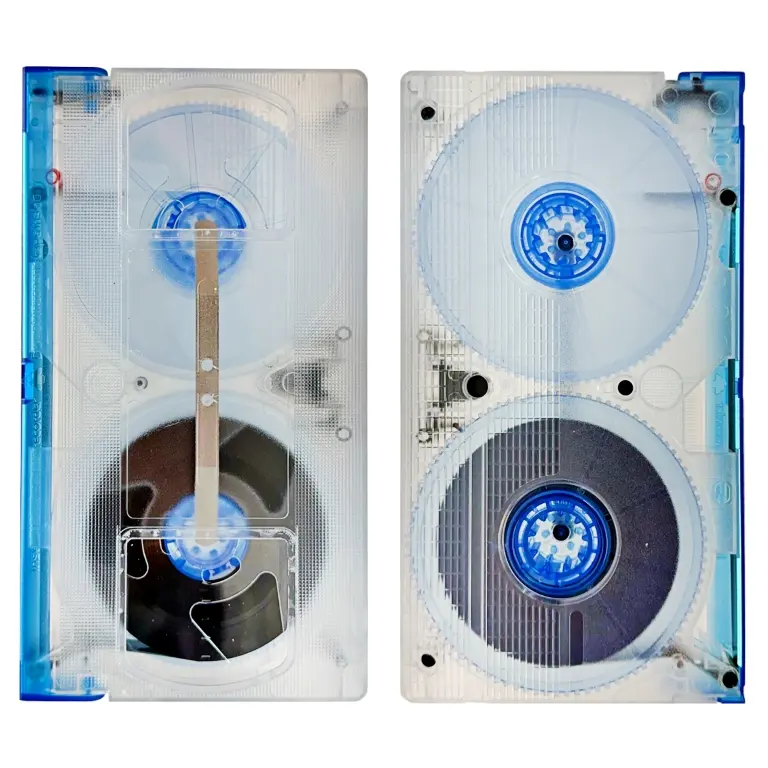 Clear VHS Tape Shell w/Transparent Blue Dust Cover & Spools and T-130 Tape