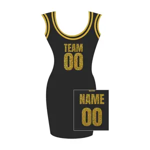 Customized Glitter Jersey Dress, Personalized Basketball Jersey Dress, Ladies Throwback Jersey Dress with Glitter Print For Adults
