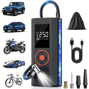 Handheld wireless tire inflator, mini cordless inflator, equipped with a precise tire pressure gauge and LED light, USB rechargeable battery, portable air compressor, suitable for emergency tire inflation, a must-have for outdoor adventurers