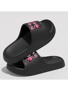 1 pair of Valentine's Day flamingo heart print slippers for men and women - non-slip sandals, suitable for pool, beach, and indoor/outdoor settings - summer flamingo heart-themed shoes for couples, women's version